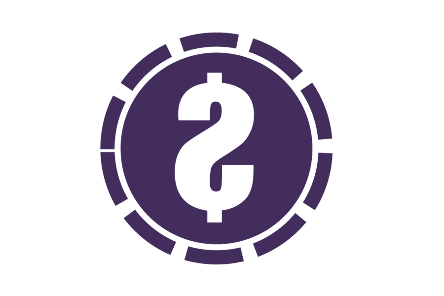 Purple circle icon with a dollar sign in the middle of it in white